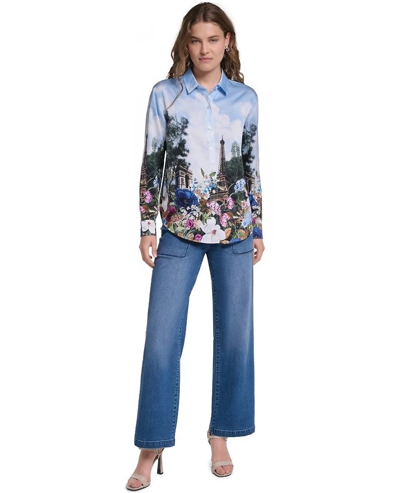 Karl Lagerfeld Paris Women's Printed Collared Neck Blouse