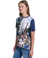 Karl Lagerfeld Paris Women's Tie-Front Graphic Sweater