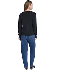 Karl Lagerfeld Paris Women's Floral Embroidery V-Neck Sweater
