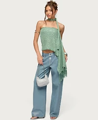 Edikted Women's Two-Piece Sequin Knit Scarf Top