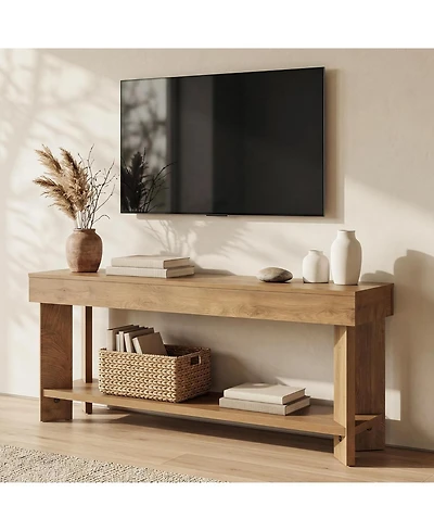 Tribesigns Tv Stand for 55/60/65 Inch Tv, Farmhouse Media Console with 2-Tier Storage for Living Room