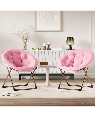 gaomon Saucer Chair, Comfy Chair Faux Fur Lounge Moon Chair with Folding Metal Frame, Oversized Plush Foldable Flower Accent Seat