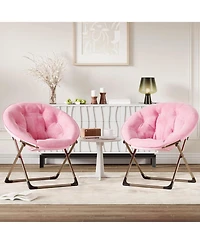 gaomon Saucer Chair, Comfy Chair Faux Fur Lounge Moon Chair with Folding Metal Frame, Oversized Plush Foldable Flower Accent Seat