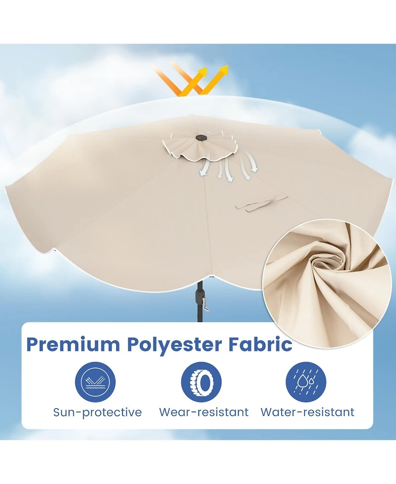 Sugift 10 feet Scalloped Solar Patio Umbrella with 24 Led Lights and Push Tilt