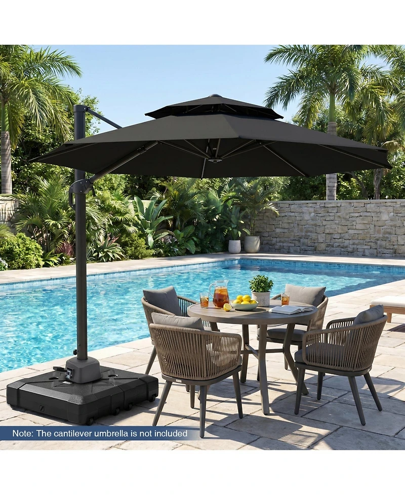 Sugift 34 in Cantilever Patio Umbrella Base with 4 Rolling Wheels and Cross Bracket