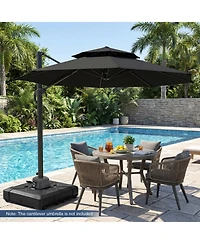 Sugift 34 in Cantilever Patio Umbrella Base with 4 Rolling Wheels and Cross Bracket