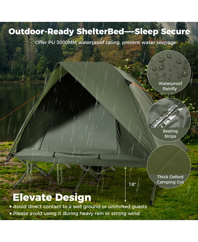 Sugift 2 Person Camping Cot Tent Foldable Off Ground Combo for Adults