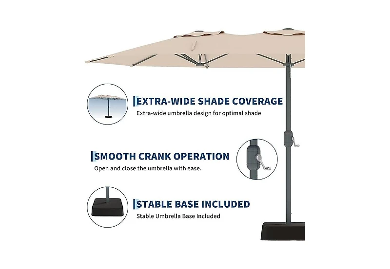 homfan 9'x15' Outdoor Umbrella with Base, Extra Wide Patio Umbrella, 12 Ribs and Uv Protection for Garden Pool