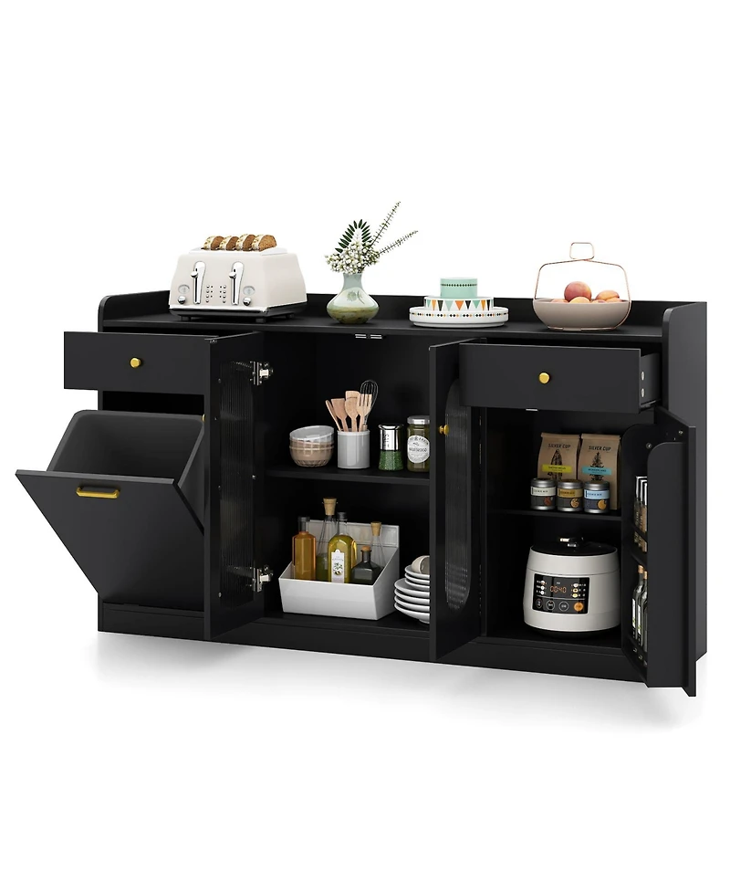 Costway 55" Large Buffet Cabinet with 2 Glass Doors, Drawers, Door Shelves for Kitchen