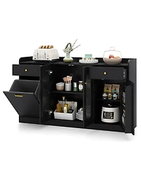 Costway 55" Large Buffet Cabinet with 2 Glass Doors, Drawers, Door Shelves for Kitchen