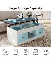 gaomon Farmhouse Lift Top Coffee Table with Storage, Coffee Table with Hidden Compartment & Open Shelf, Rising Top Center Tables