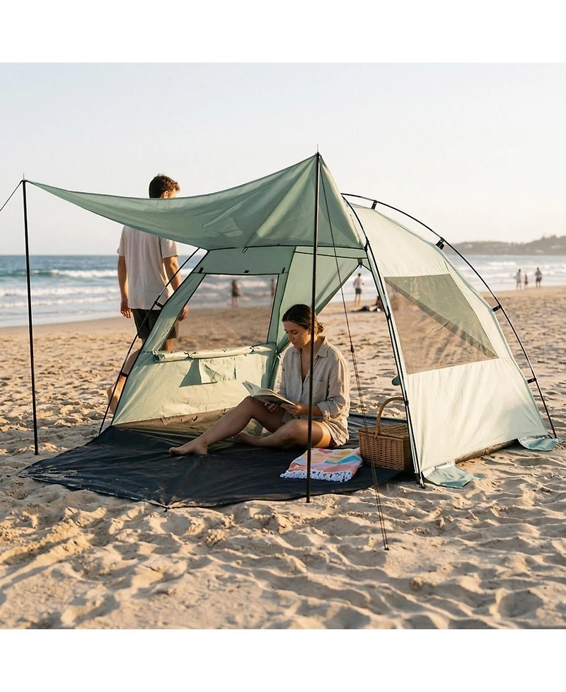 Sugift Beach Tent Sun Shelter with Extended Floor Dual Mesh Windows and Carry Bag