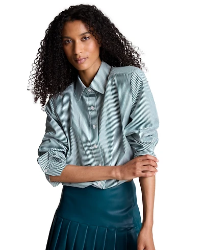 Kenneth Cole Women's Striped Shoulder Pads Button-Down Crop Shirt