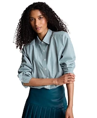 Kenneth Cole Women's Striped Shoulder Pads Button-Down Crop Shirt