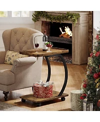 Slickblue C-Shaped 2-Tier Industrial End Table with Wheels