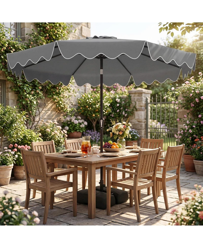 Sugift 9 ft Patio Umbrella with Weighted Cross Base and Two Sandbags