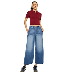 KanCan Women's Aliana High Rise Crop Wide-Leg Jeans