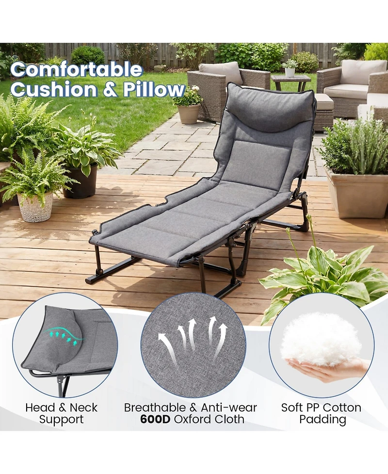 Sugift 3 in 1 Folding Camping Cot Padded Convertible Single Sofa Chair and Sleeper