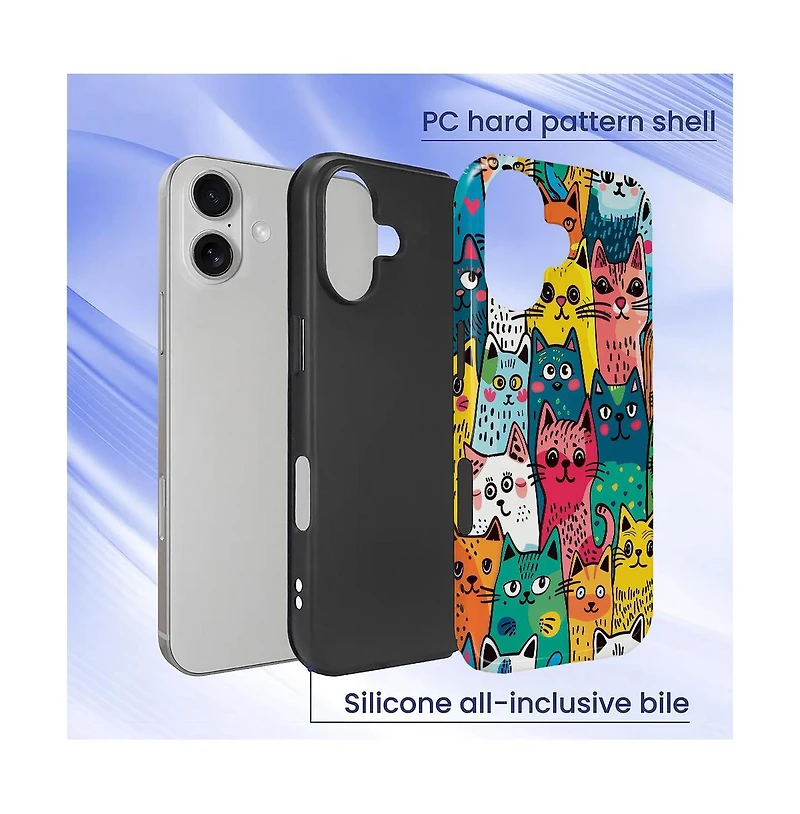 Gonez Case for iPhone 16 Plus, 2-in-1 Dual-Layer Shockproof Protection, Funny Cat Art Glossy