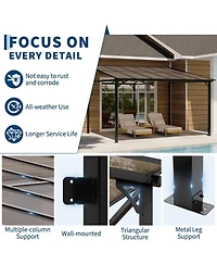 gaomon Outdoor Lean to Gazebo, Wall Mounted Patio Hardtop Gazebo Pergola with Polycarbonate Roof, Upgraded Steel Frame Hardtop Pavilion for Patio