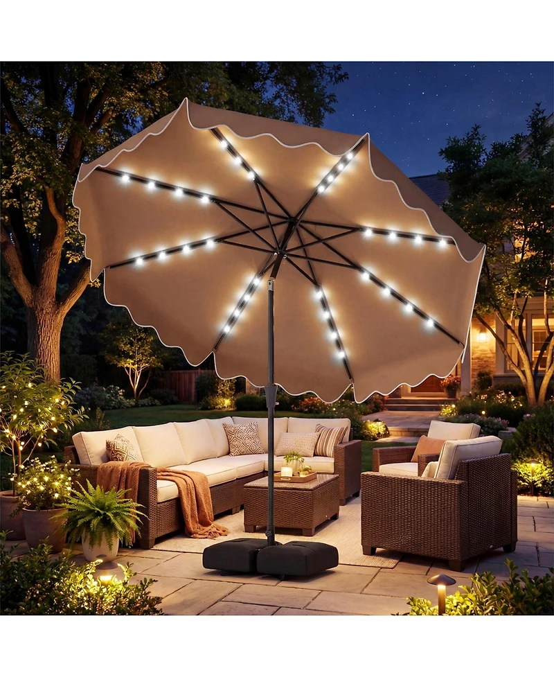Sugift 10 Feet Outdoor Patio Umbrella with Solar Led Lights and Weighted Sandbag Base