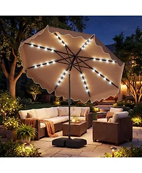 Sugift 10 Feet Outdoor Patio Umbrella with Solar Led Lights and Weighted Sandbag Base