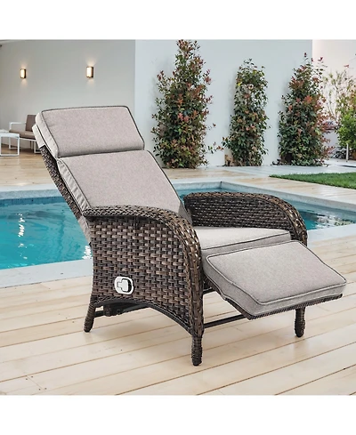 Pocassy Outdoor Recliner Chair for Patio, Wicker Balcony with Ergonomic High Backrest Removable Cushion, Patio Porch Garden
