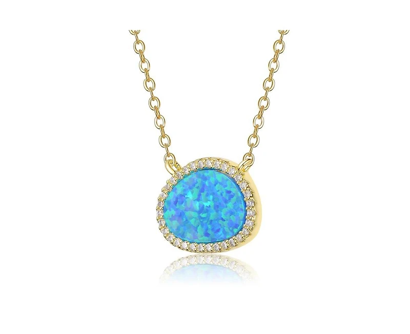 Rachel Glauber 14K Gold Plated Sparkling Star Opal and Cz Halo Necklace