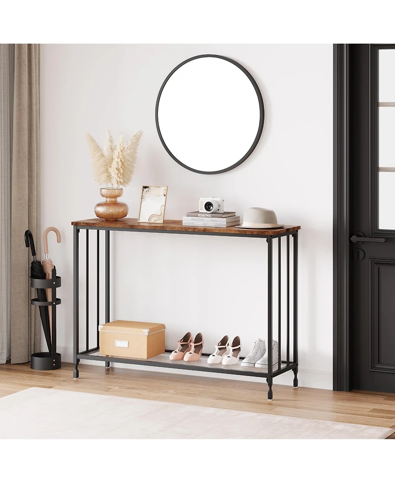 homfan Entryway Console Table -Fluted Glass Structure, 2 Tier Storage Sofa Side for Hallway Living Room Bedroom
