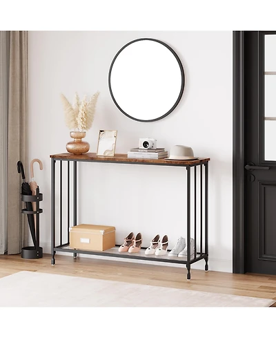 homfan Entryway Console Table -Fluted Glass Structure, 2 Tier Storage Sofa Side for Hallway Living Room Bedroom