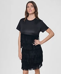 Dkny Women's Short-Sleeve Rhinestone Fringe Top