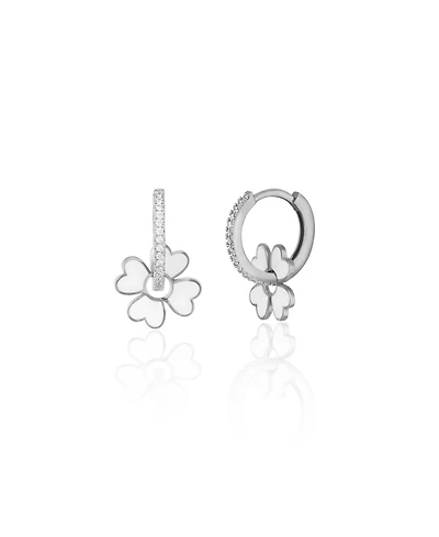 Spero London Sterling Silver Enamel Clover Earrings - White