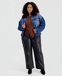 And Now This Plus Removable Faux-Fur Collar Denim Cropped Jacket, Macy's Exclusive
