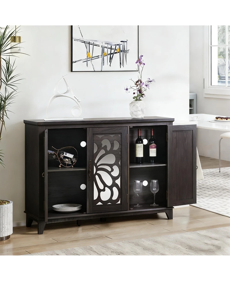 Clihome Buffet Cabinet with 3 Mirrored Doors, 49.33'' Wide Storage Adjustable Shelves