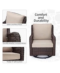 homfan Wicker Swivel and Glide Patio Chair Set with Cushions and Tempered Glass Side Table Durable Outdoor Seating for Porch or Backyard