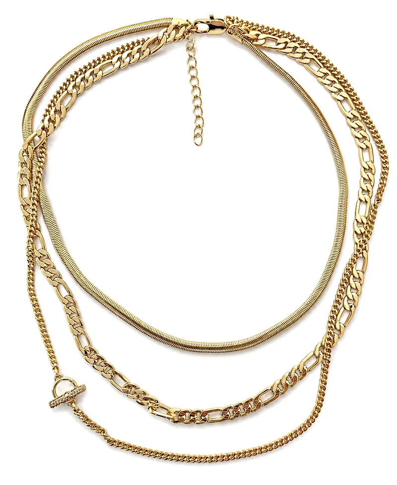 And Now This Cubic Zirconia Gold-Tone Plated Triple Strand Chain Necklace