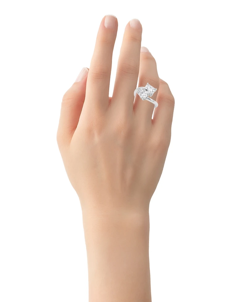 and Now This Cubic Zirconia Fine Silver-Tone Plated You Me Bypass Ring