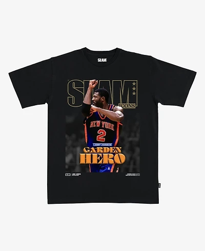 Slam Men's and Women's Larry Johnson Black New York Knicks Hardwood Classics Cover T-Shirt