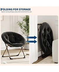 gaomon Saucer Chair, Comfy Chair Faux Fur Lounge Moon Chair with Folding Metal Frame, Oversized Plush Foldable Flower Accent Seat for Adults, Teens