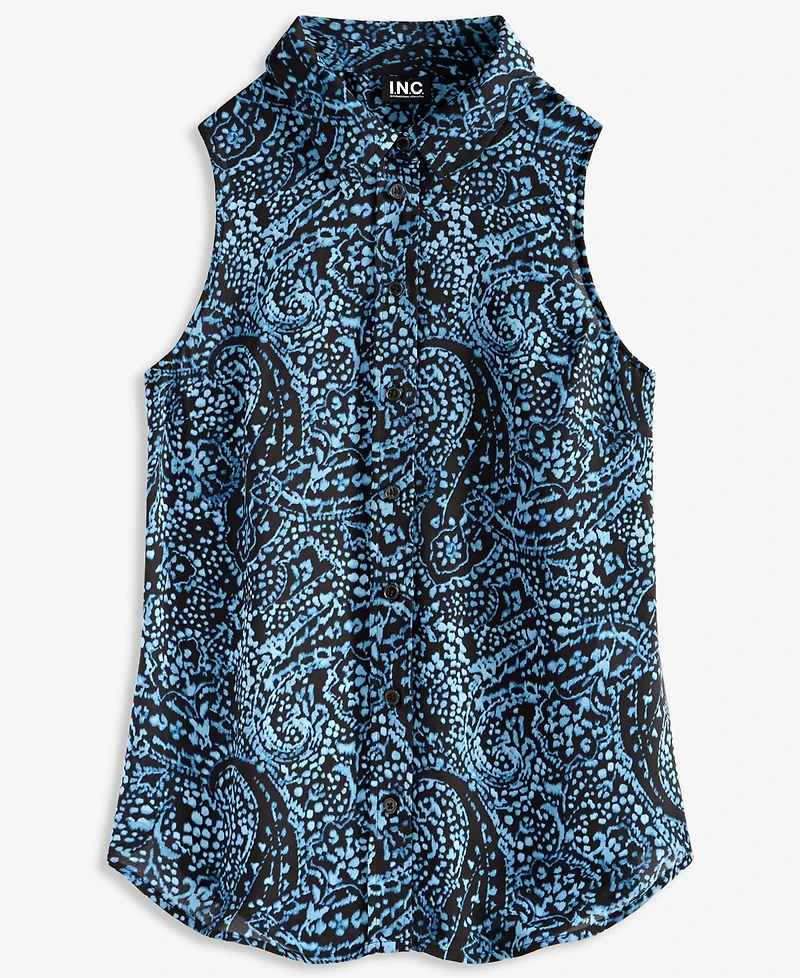 I.n.c. International Concepts Women's Paisley Sleeveless Button-Down Blouse, Created for Macy's