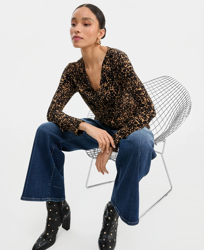 I.n.c. International Concepts Women's Long-Sleeve V-Neck Print Blouse, Macy's Exclusive