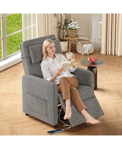 homfan Ergonomic Electric Power Recliner with Massage and Heat, Tall Back Lumbar Support, Side Pockets Usb Port for Home Theater