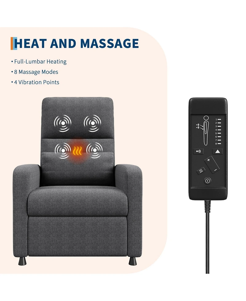 homfan Ergonomic Electric Power Recliner with Massage and Heat, Tall Back Lumbar Support, Side Pockets Usb Port for Home Theater