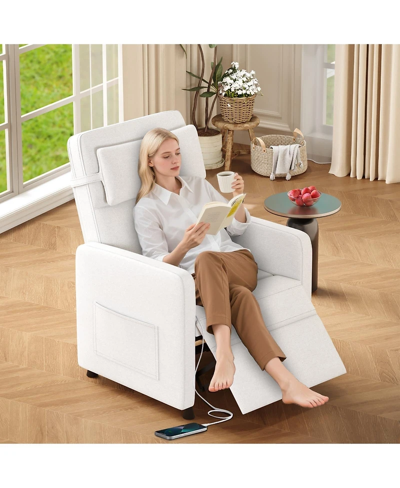 homfan Ergonomic Electric Power Recliner with Massage and Heat, Tall Back and Lumbar Support, Side Pockets and Usb Port for Home Theater