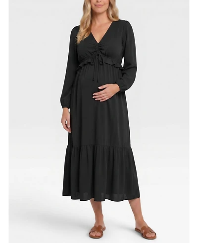 Motherhood Maternity Puff Sleeve Ruffle Midi Dress
