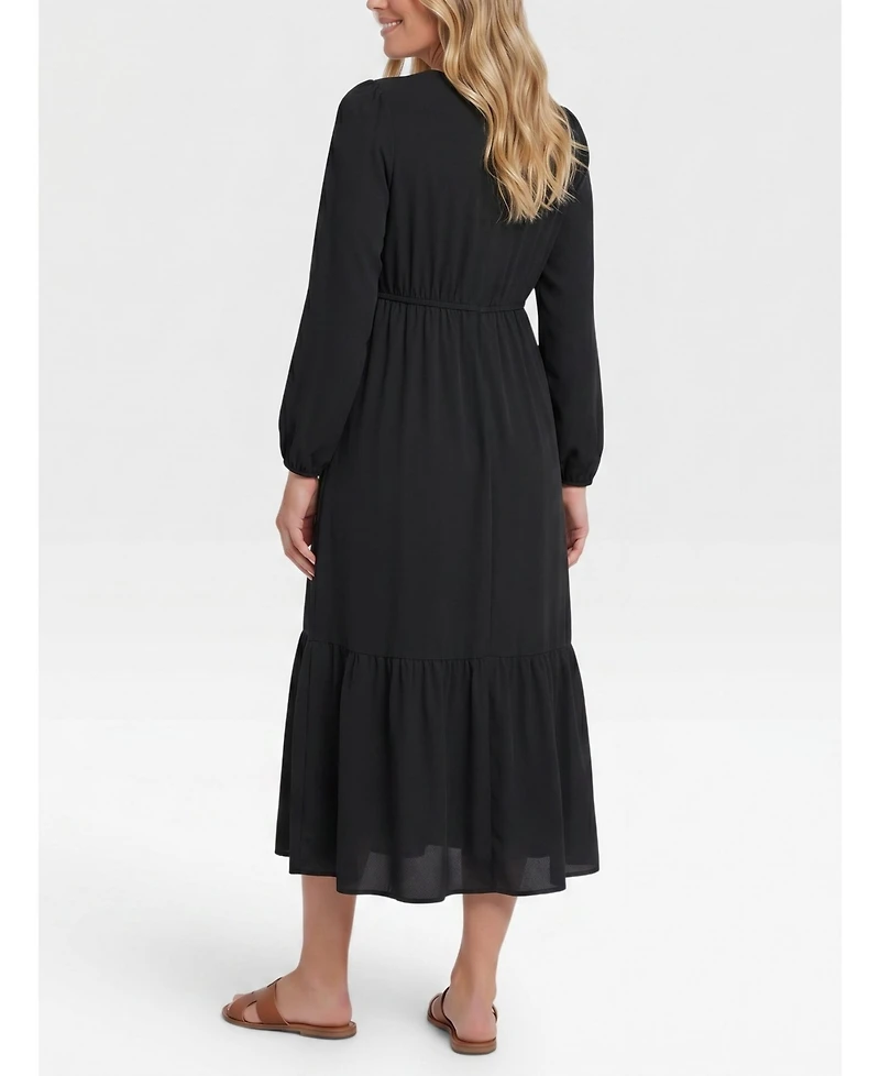 Motherhood Maternity Puff Sleeve Ruffle Midi Dress