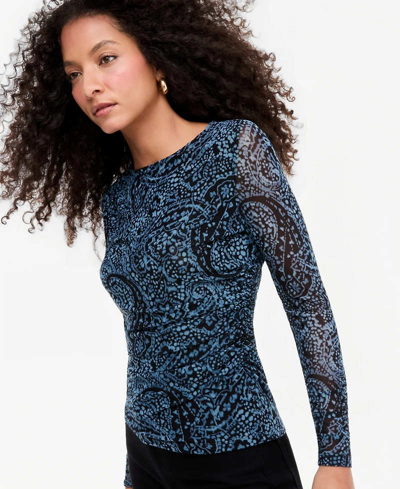 I.n.c. International Concepts Women's Ruched Mesh Long-Sleeve Crewneck T-Shirt, Macy's Exclusive