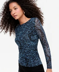 I.n.c. International Concepts Women's Ruched Mesh Long-Sleeve Crewneck T-Shirt, Macy's Exclusive