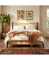 Gaomon Rattan Bed Frame with woven headboard and footboard, sturdy slatted support, no box spring needed, perfect for bedroom