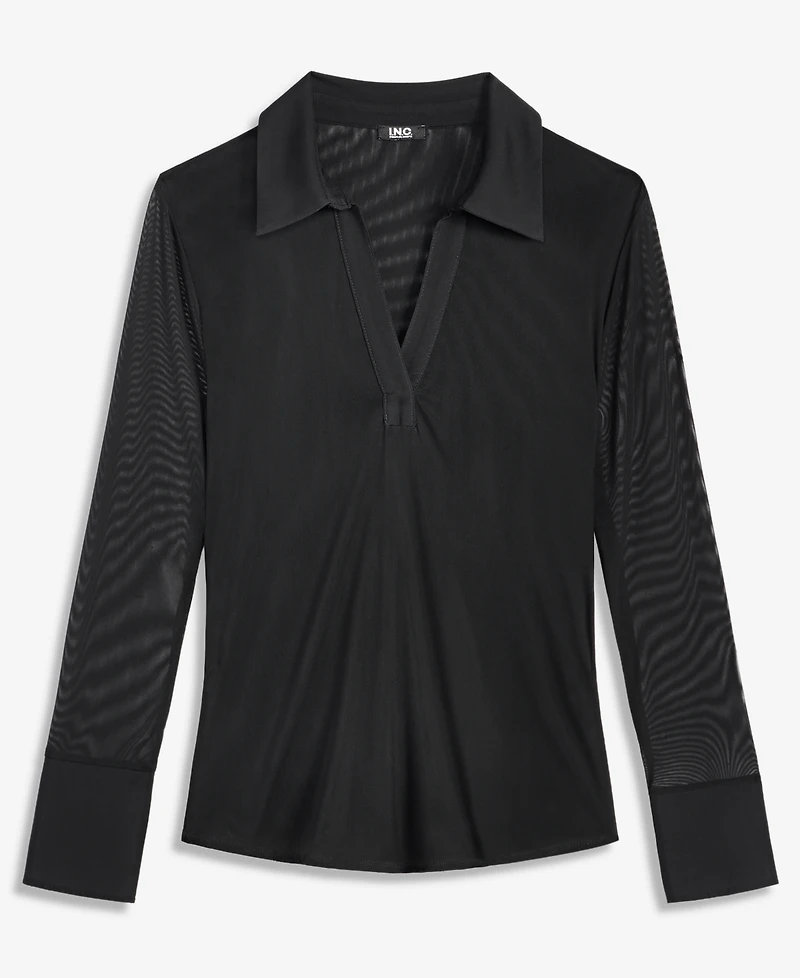 I.n.c. International Concepts Women's Mesh Collared Long-Sleeve Top, Macy's Exclusive